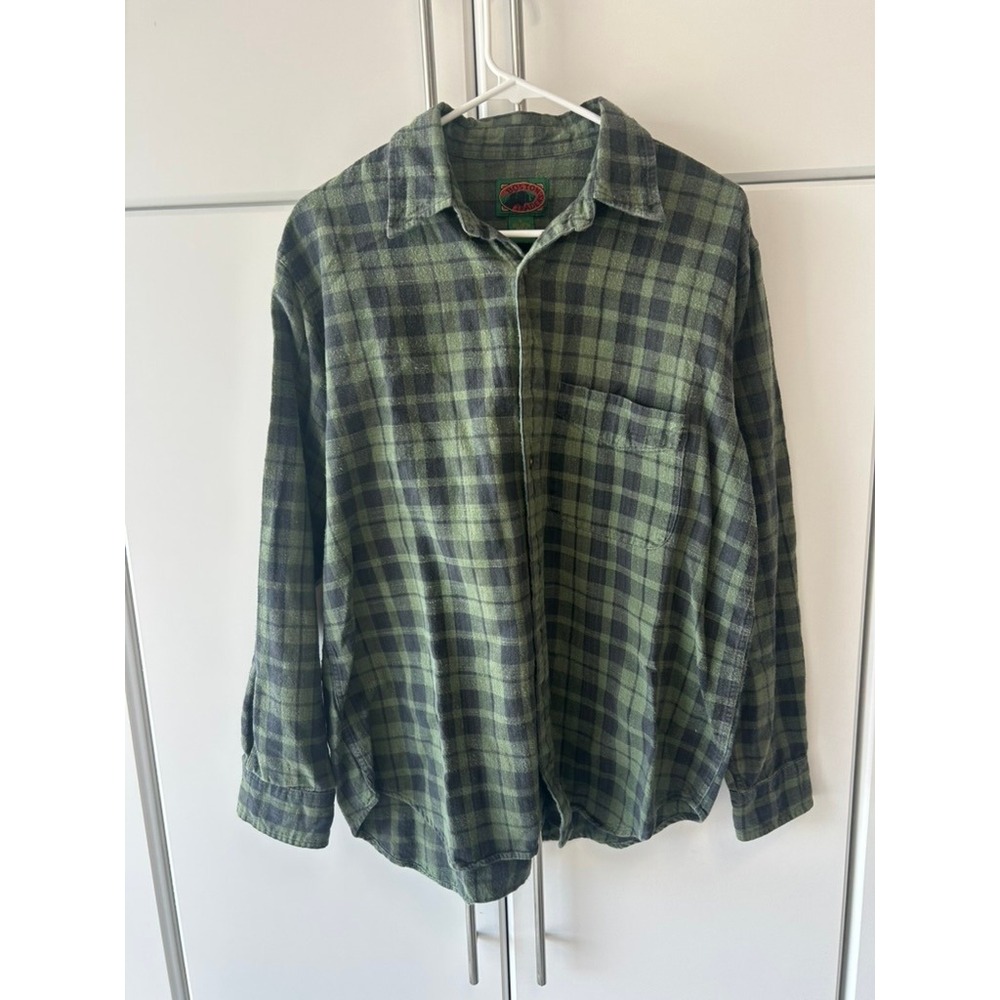 Boston Traders Mens Green Black Plaid Flannel Button Down Shirt Large Cotton